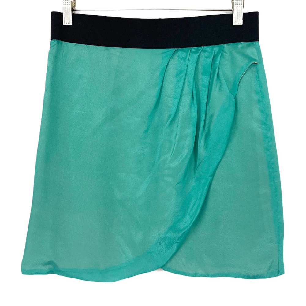 🌈 LAYENDECKER Teal Aqua Silk Faux Wrap Mini Skirt